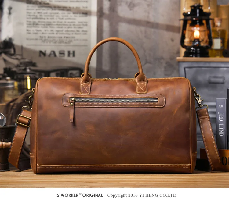 PNDME Vintage Luxus Crazy Horse Rindsleder Herren Reisetasche mit großem Fassungsvermögen Outdoor Fitness handgemachte echtes Leder große Handtasche – Detail 7