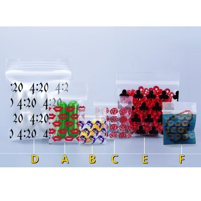 100Pcs Small Ziplock Plastic Bags Pattern Reclosable Zip lock Storage Jewelry Gift Pill Packaging Clear Drop Shipping 2