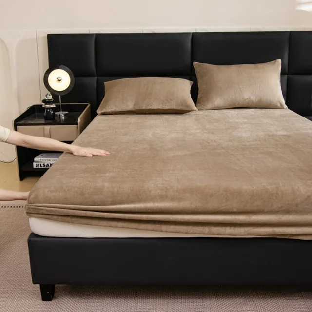 Drap-housse en velours épais, couleur unie, doux, chaud, antidérapant, housse de matelas, protection réglable, drap de lit doux avec élastique, 1 pièce 1