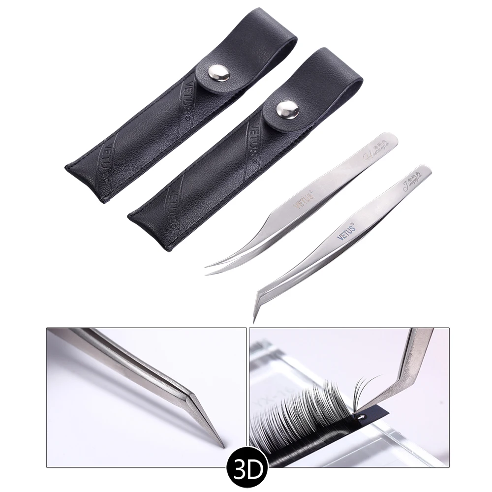 eyelash tweezers eyebrow tweezers Makeup Professional Eyelash Tweezers 3D Volume Eyelash Extension Tweezer Fan Lash Eyebrow Tweezers VETUS Excellent Closure