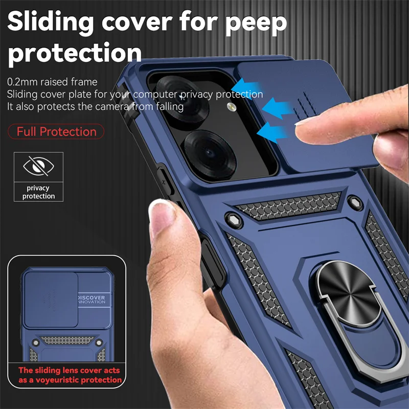 Enhanced Slide Camera Protect Armor Phone Case with Magnet Ring Cover