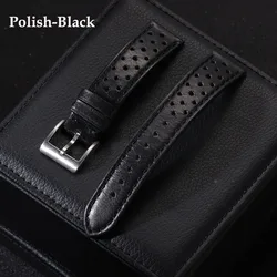 Premium Genuine Cowhide Leather Strap - Soft Breathable Retro Wristband - 22mm (Black)