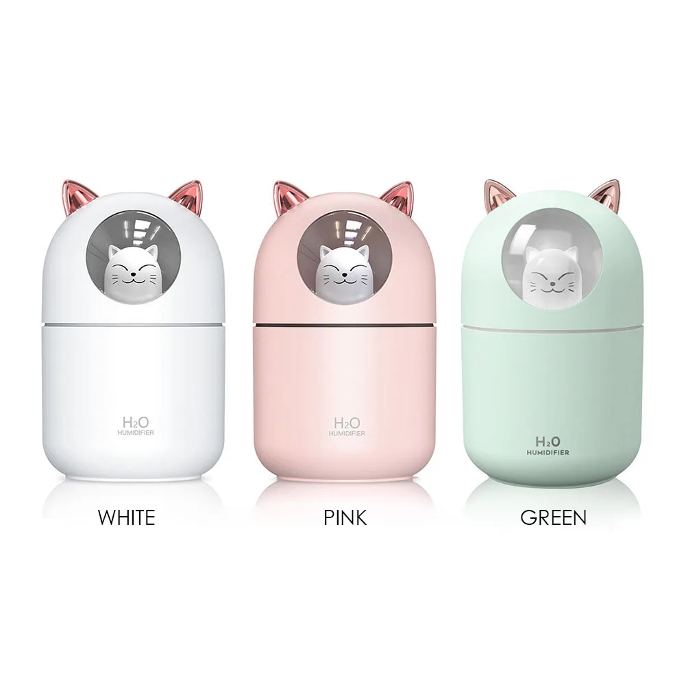 300ML USB Air Humidifier Ultrasonic Cool Mist Maker Fogger with Colorful Lamp Cute Cat Mini Aroma Diffuser Humidificador Difusor