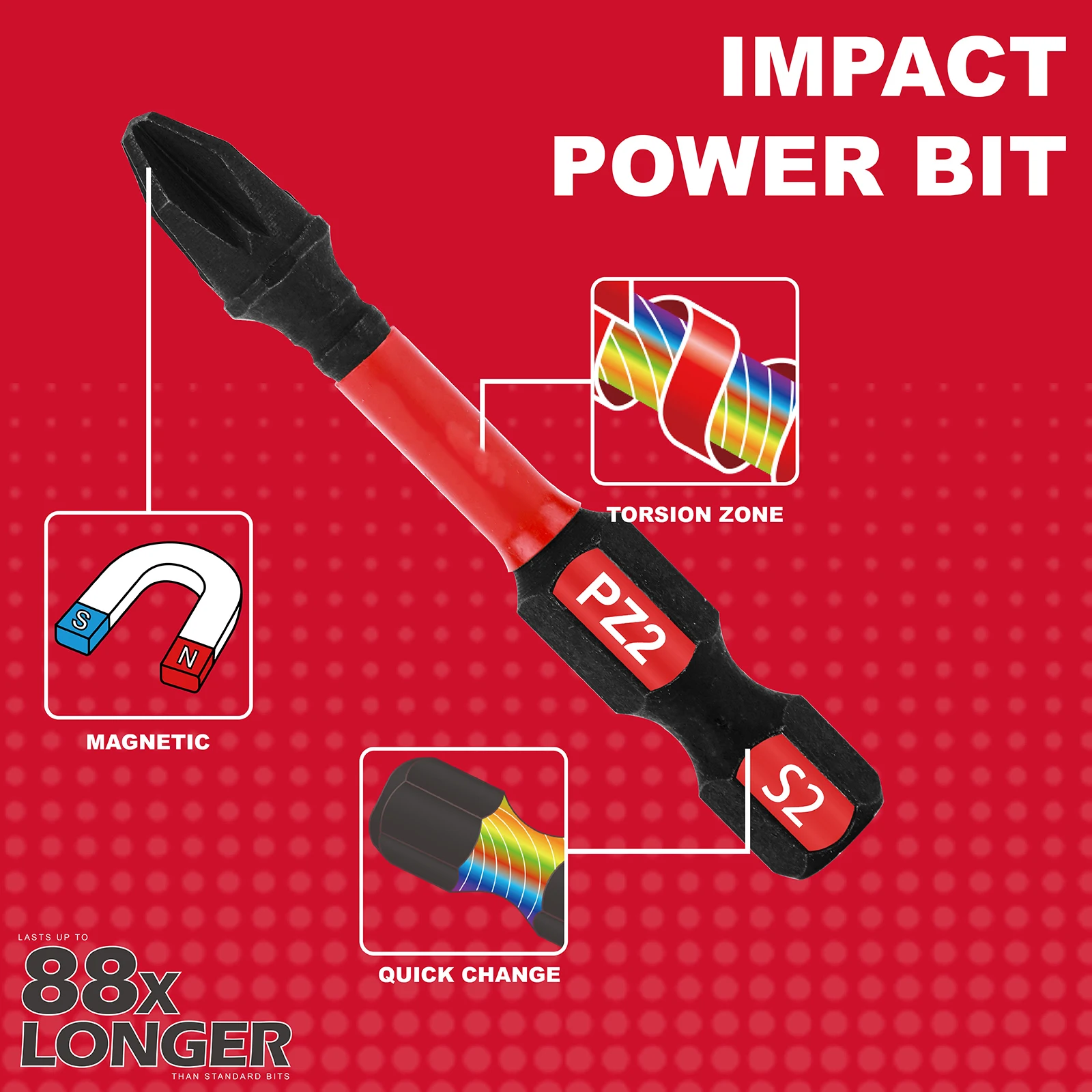 Screwdriver bits set Rafford 2Inches Pozidriv #2 PZ2 impact tough S2 alloy steel
