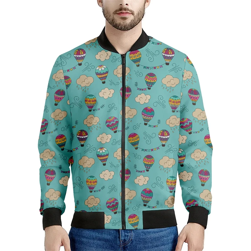 thumbnail image 1 of Nueva chaqueta con estampado 3D de globo de aire de dibujos animados para hombre, primavera otoño 2024, abrigo con cremallera de manga larga, chaqueta de vuelo callejero 6XL, 1 of 4
