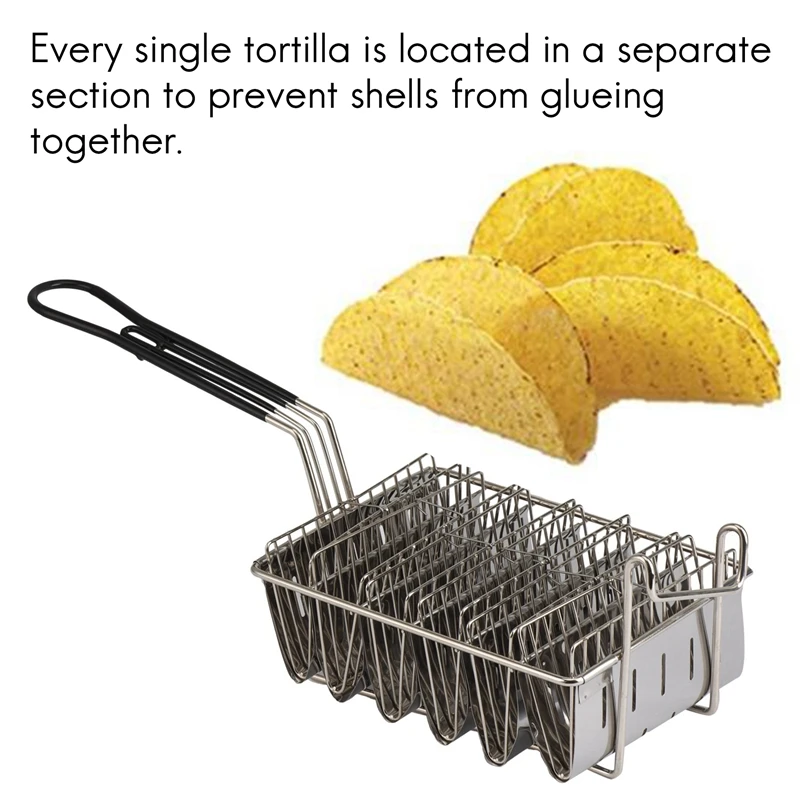 Taco Fryer Basket, Taco Shell Fryer, Holds 6 Shells Deep Fryer Holders Basket With Grip Handle Holder Stand