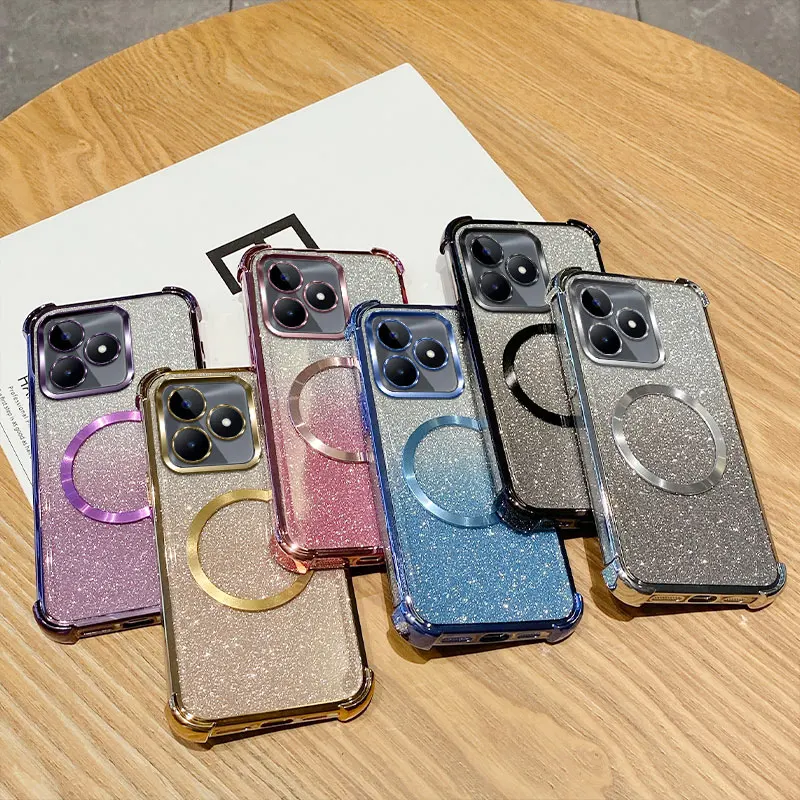 Coque de téléphone à anneau magnétique antichoc pour Realme Note 50 9 Pro Plus 9i 5i 5 C55 C53 C51 C35 C33 C31 C30 C20 C11 C3 Housse à paillettes_voghion.com