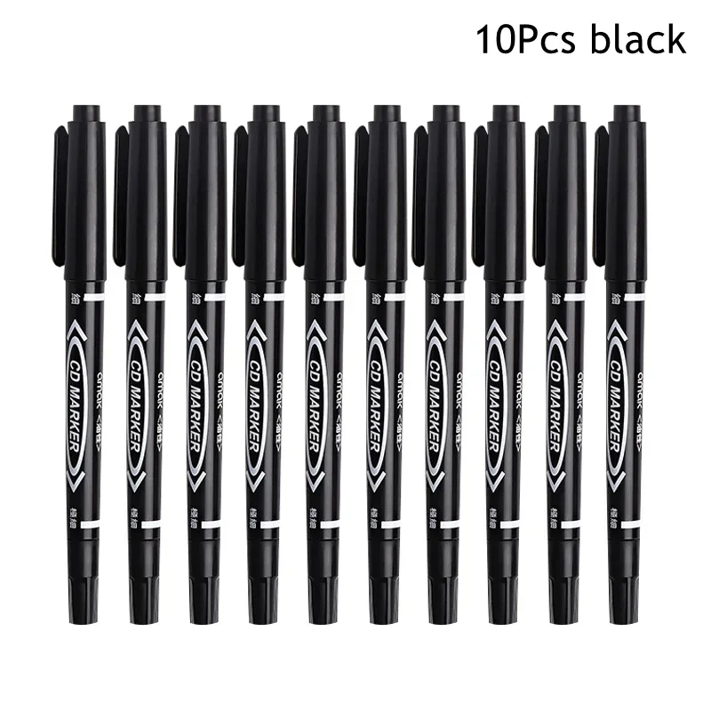 Versatile Double-Tip Permanent Paint Marker Pen Set for Creative Surfaces - 10 Pieces