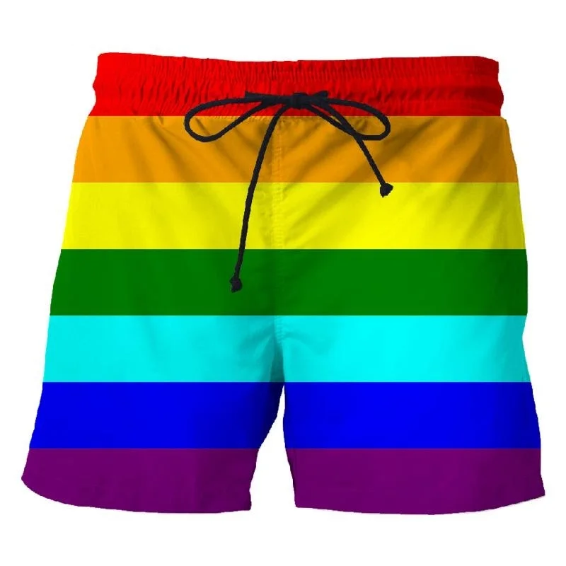 LGBT 레인보우 짧은 바지, 통기성, 다채로운 해변 반바지, 3D 인쇄, 스트리트 패션, 휴가 비치웨어, 수영 트렁크 의류