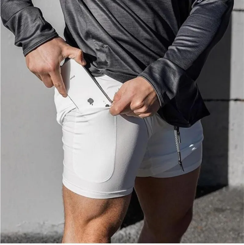 2024 Men's Double Layer Shorts Compressed Solid Color Fitness Training Basketball Men's Solid Color Basketball Shorts