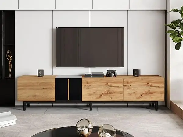 

Modern Inch Stand with 3 Doors-Versatile Media Console Table, Large Storage Entertainment Center for Living Room