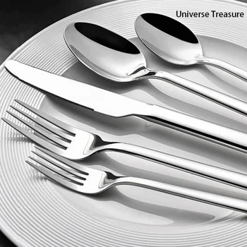 5 pezzi di qualità premium 420 e 18-10 Set di stoviglie in acciaio inossidabile set di posate coltello da bistecca e forchetta forchetta da dessert e cucchiaio 1