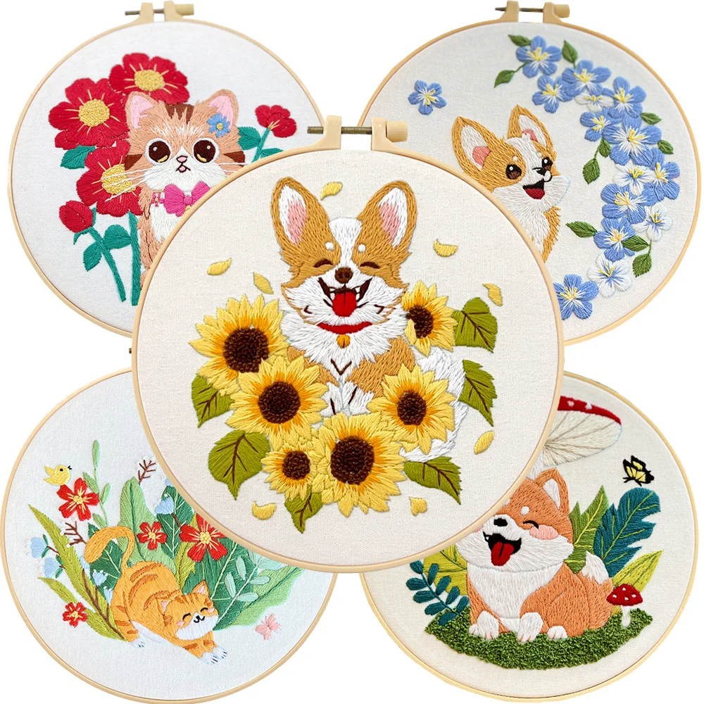 Cat Dog Embroidery Kit with Pattern and Instructions for Beginners Starters Embroidery Kit for Craft Lover Handy Stitch DIY