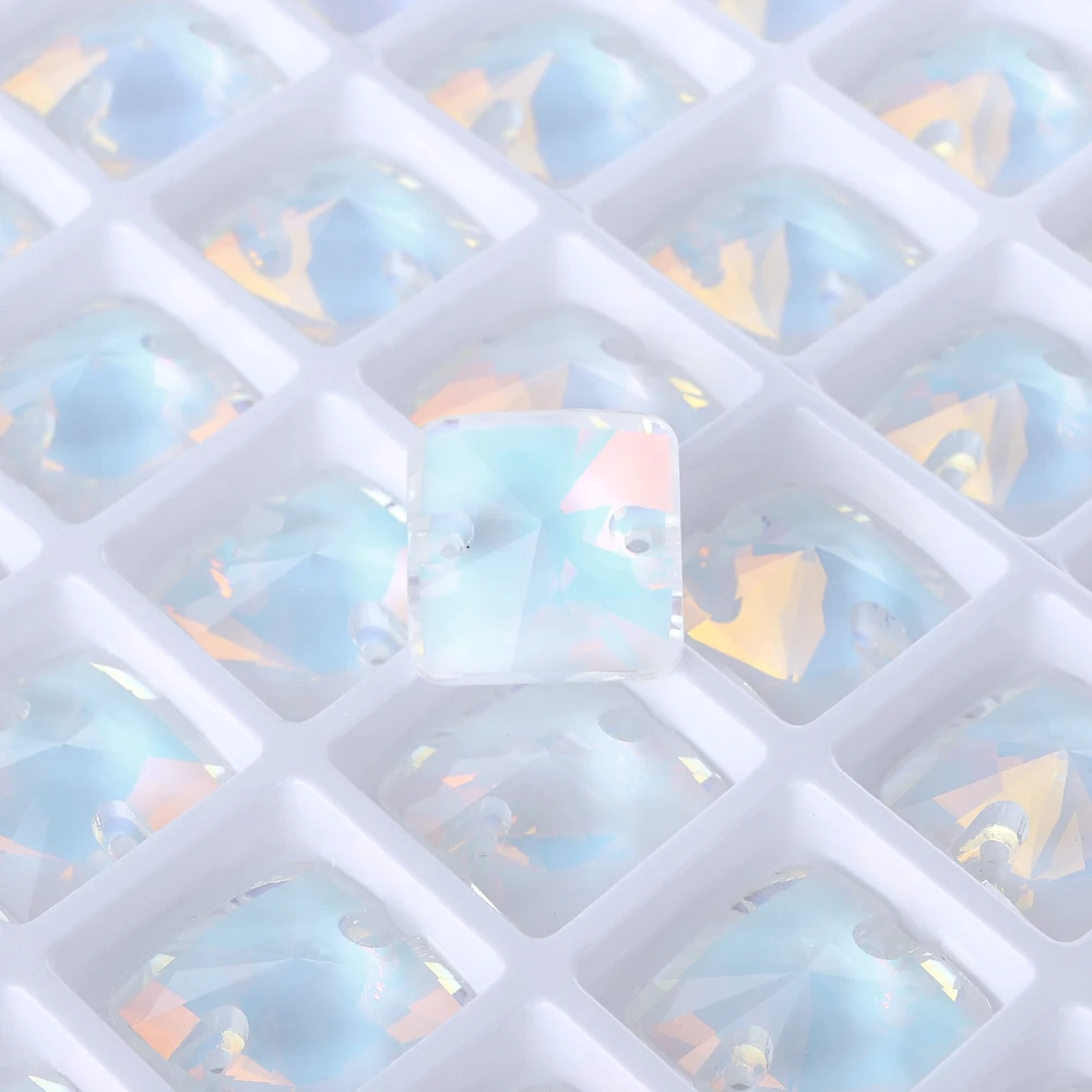 QIYI Rivoli Quadratische Form, hochwertiges Glas, zum Aufnähen von Steinen, 10, 12, 14 mm, glitzernde Mokka-Strasssteine mit flacher Rückseite zum Nähen von Kleidung – Detail 6