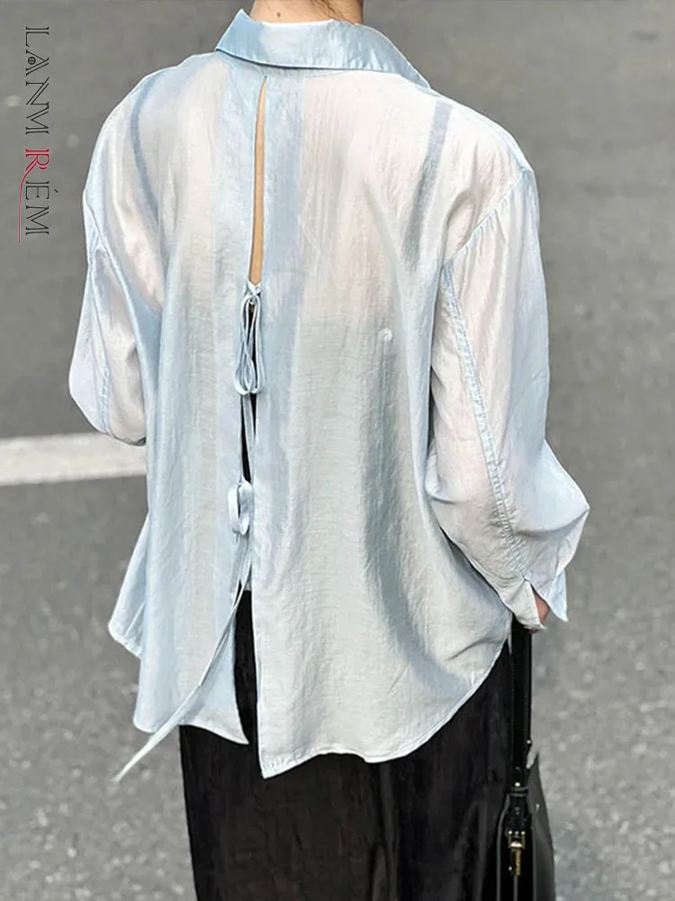 

[LANMREM] Back Button Sunscreen Shirts For Women Lapel Single Breasted Casual Loose Designer Blouses 2024 Summer New 26D9171