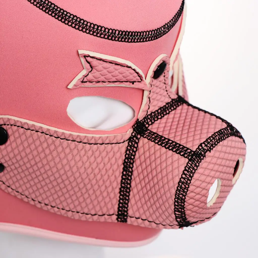 Costumi mascherati sexy di BDSM Bondage Latex Pig Play Cappucci rosa con bocca apribile per schiavo fetish Cospla_voghion.com