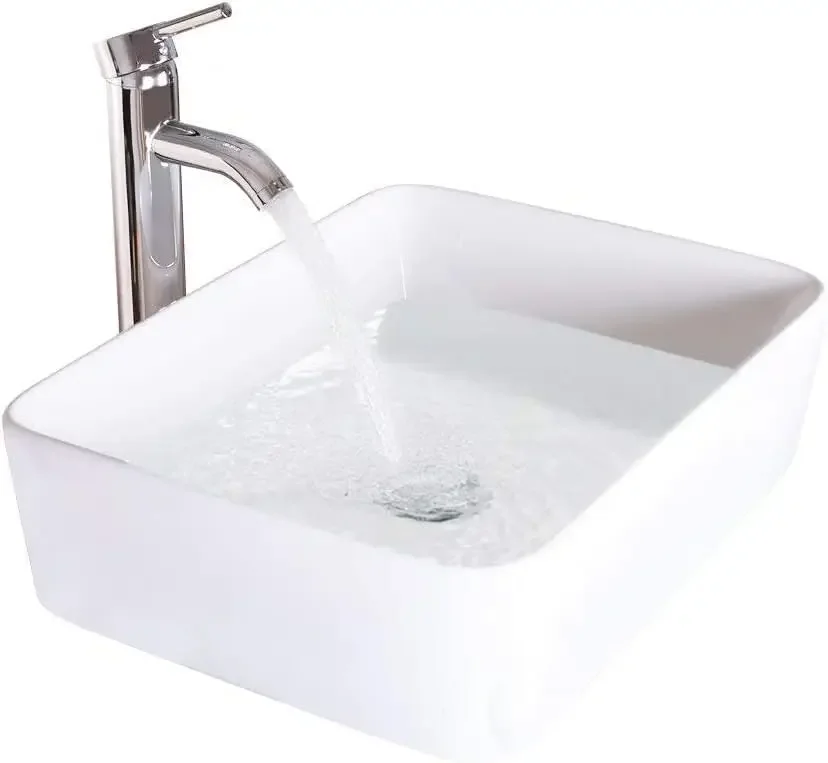 36" Bathroom Vanity Sink Combo Modern Metal Stand Cabinet W/Bottom Shelf & Storage Side Cabinet White Rectangle Vessel Sink 6