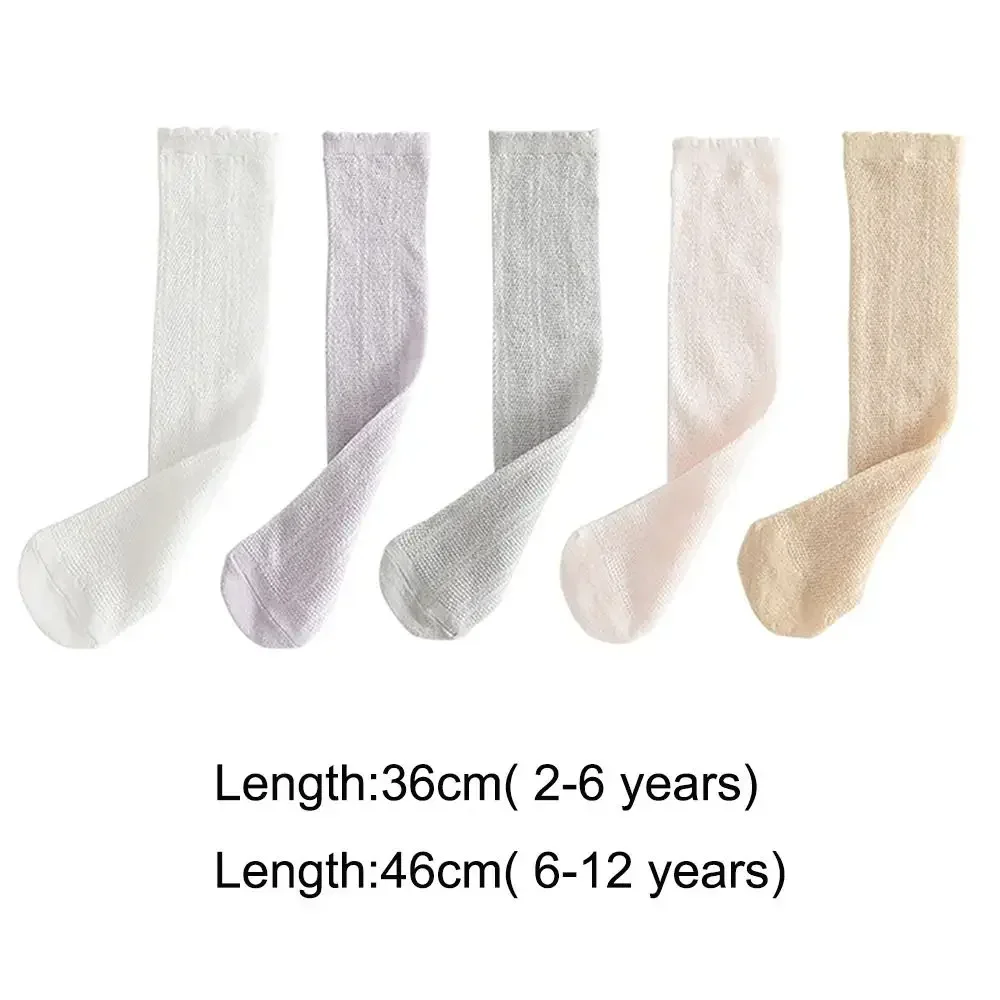 Stockings Mesh New Cotton Long Hollow Solid Color Children Stocking Thin Knee High Long Socks Girls