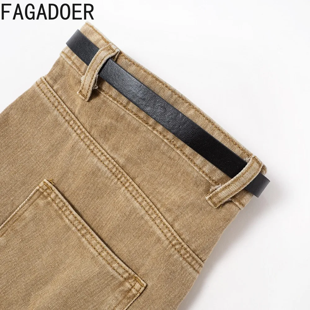 FAGADOER Fashion Vintage Streetwear Women High Waisted Button Patchwork Denim Pants Autumn Female Skinny Trousers Bottoms 2023
