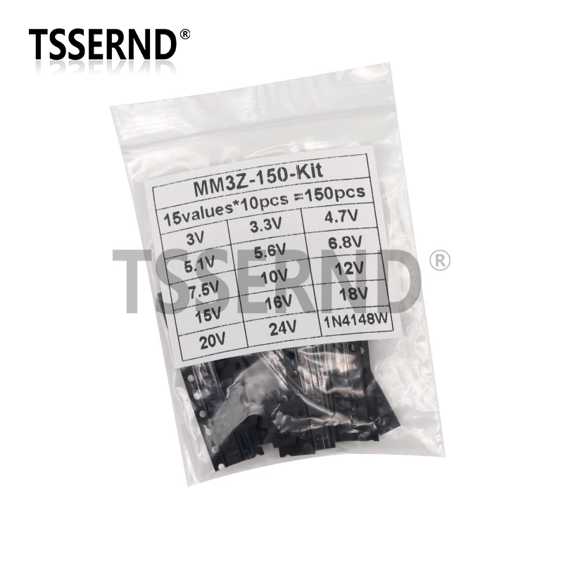150 шт. 0,2 Вт SMD стабилитрон диод Ассорти Комплект SOD-323 0805 3 в-24 в 1N4148 15 значений каждый 10 шт. DIY набор образцов