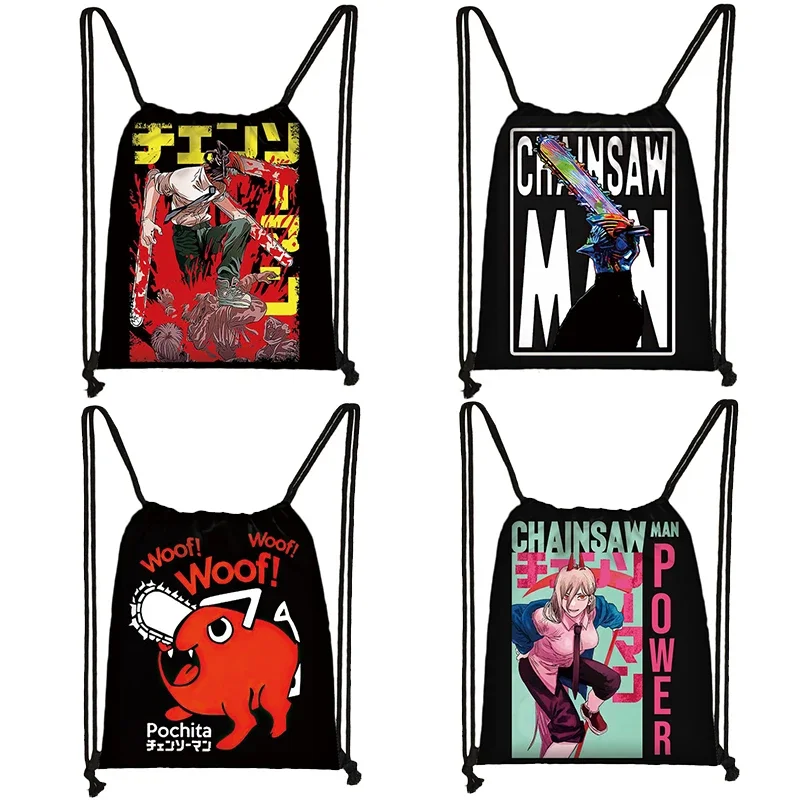 

Anime Chainsaw Man Print Drawstring Women Backpacks Denji Pochita Makima Manga Harajuku Shoulder Bag For Travel Shoes Holder