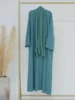 Abaya avec écharpe pour femmes musulmanes, ensemble 2 pièces, cardigan long, robe longue décontractée, caftan, fête du Ramadan, caftan modeste