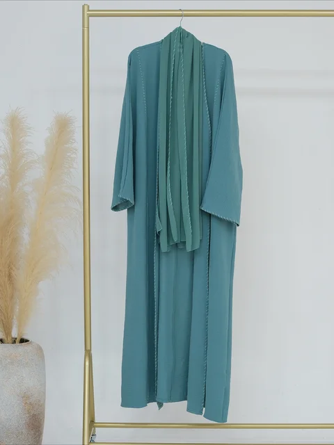 Abaya avec écharpe pour femmes musulmanes, ensemble 2 pièces, cardigan long, robe longue décontractée, caftan, fête du Ramadan, caftan modeste