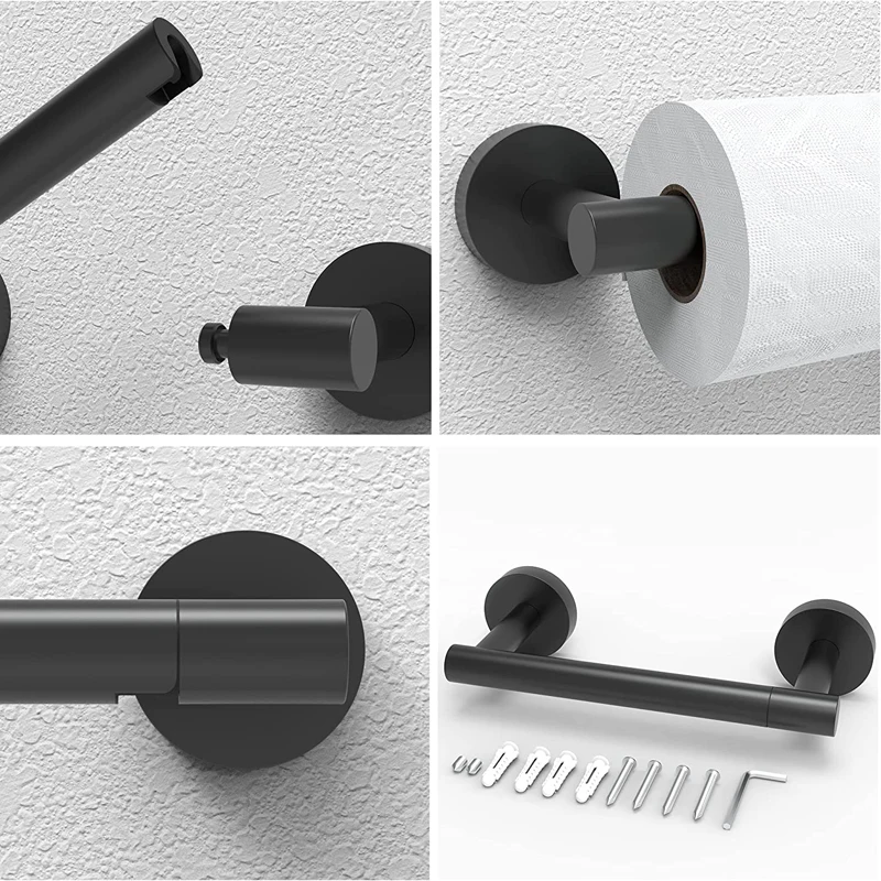 POKIM Black Toilet Paper Holder - Metal Bathroom Flexible Pivoting Tissue  Handle on Wall Mounted, SUS 304 Stainless Steel Adjustable TP Large Mega