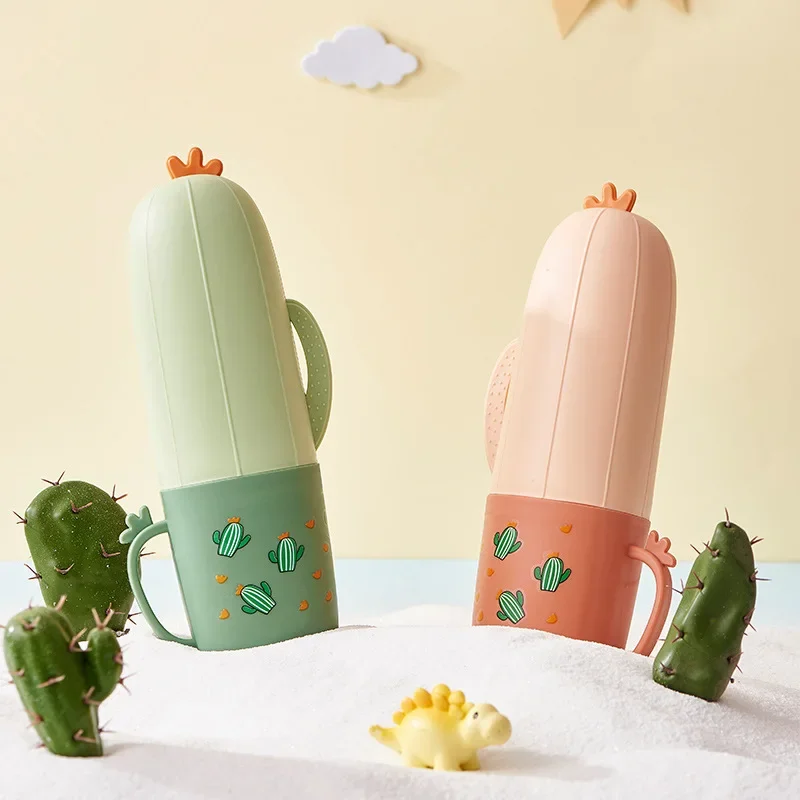 Travel Toothbrush Container Portable Toothbrush Case Well Sealed Wide Application Cute Cartoon Cactus Tumbler Cup Holder