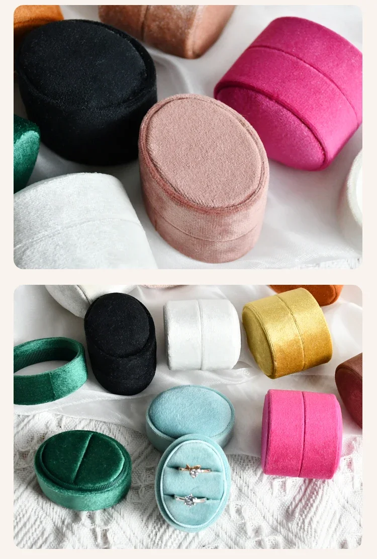 Multi-Colors Oval Ring Box Luxury Jewelry Packaging Display Wedding Rings Holder Earrings Holder