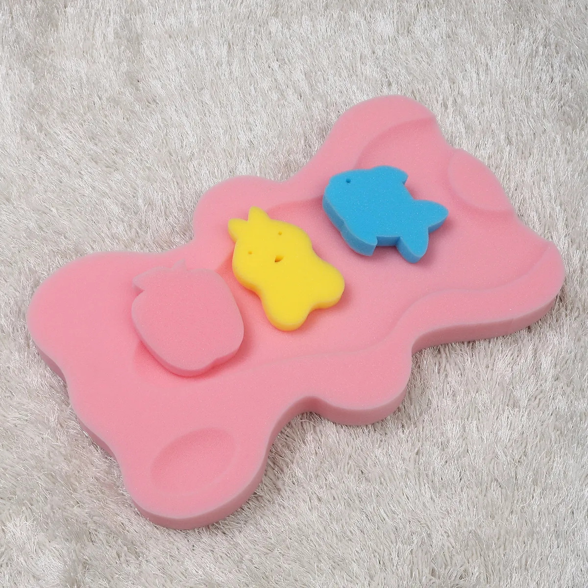 1 pezzo di tappetino da bagno per bambini, in spugna, antiscivolo, leggero, ad asciugatura rapida, morbido e confortevole per il bagno dei neonati, supporto per testa, collo e schiena, colore rosa