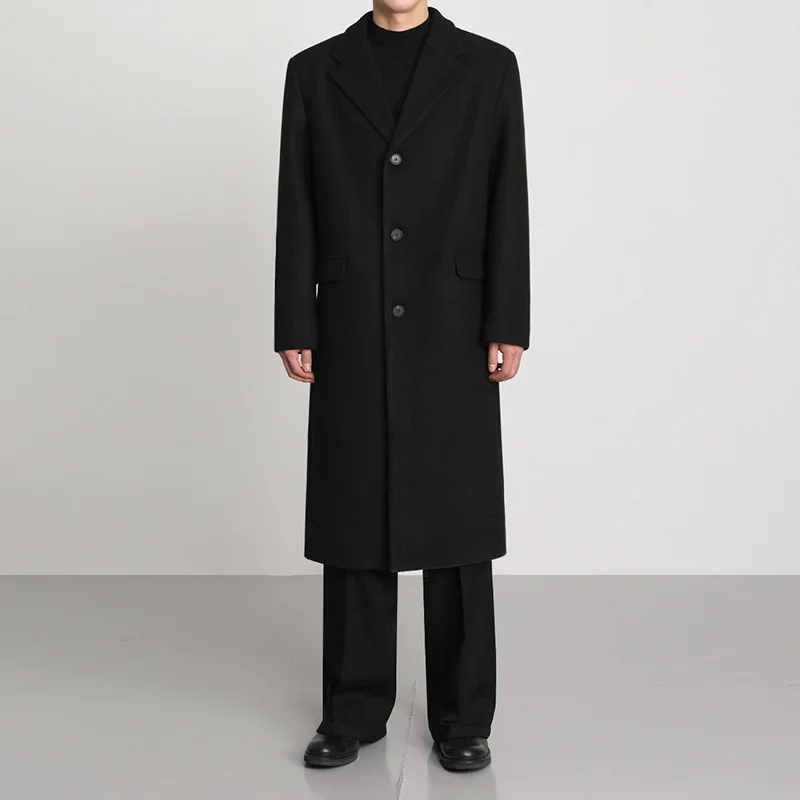 Long Woolen Coat Men's Winter Korean Version of Loose Plus Velvet Thick Woolen British Windbreaker Coat