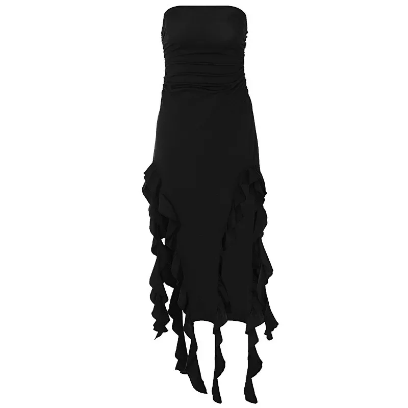 Women Beach Swimsuit Cover Dress Summer 2023 New Trend Sexy Irregular Strapless Solid Spandex For Beachwear Bath Suit Up Tunic