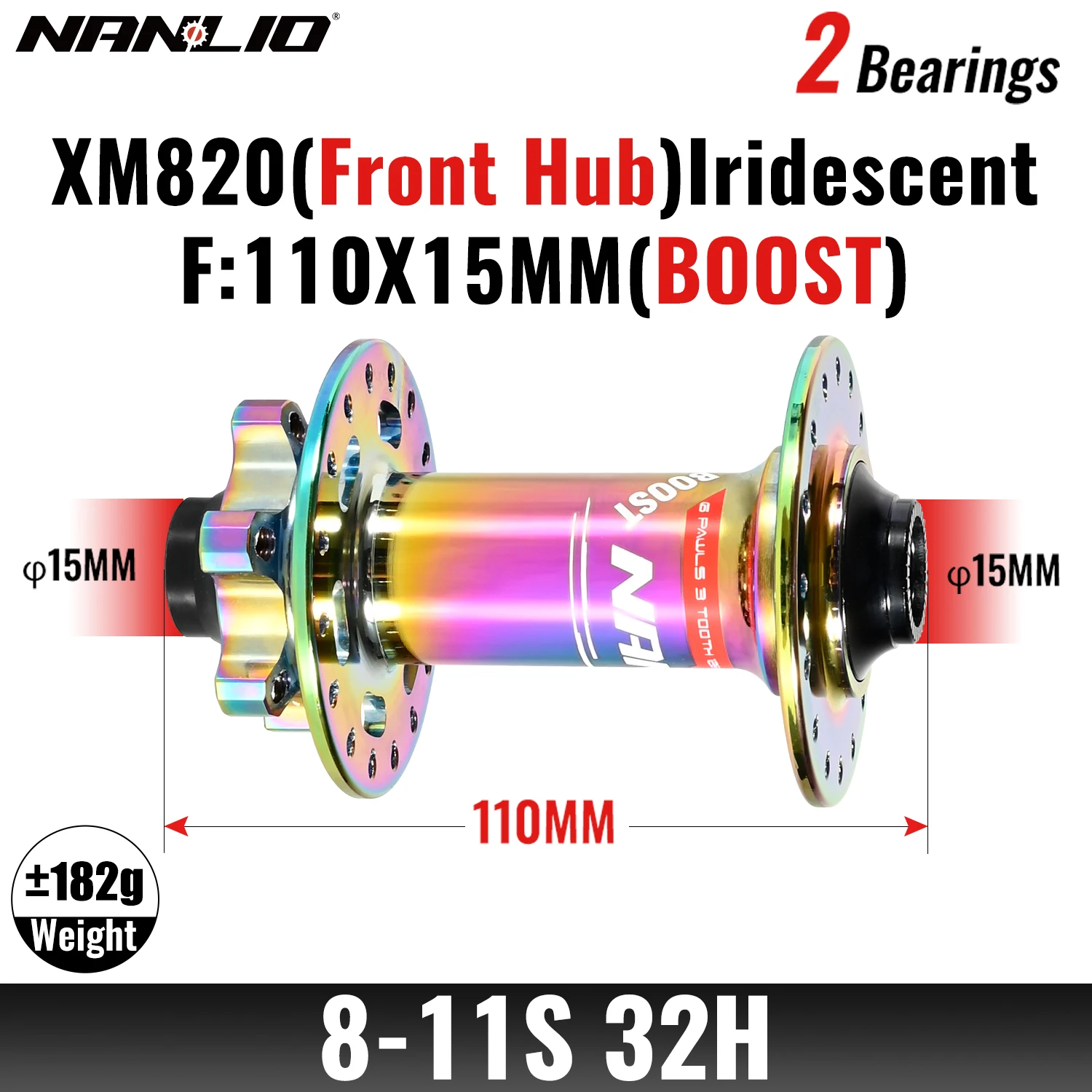 Bicycle Hub Nanlio XM820 Boost Front MTB 15x110mm TA THRU 100x15