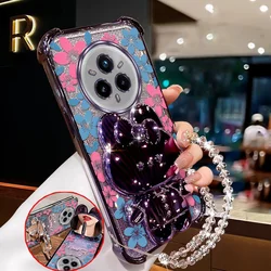 Ensemble de Coque de Téléphone Florale Résistante avec Lanière et Support - Bundle de 3 Pièces