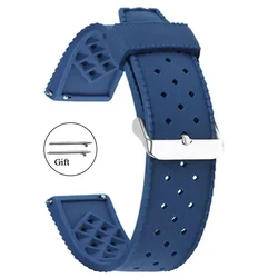Classic Tropical Style FKM Watch Strap in Multiple Sizes for Replacement Watchbands (Blue - Silver)