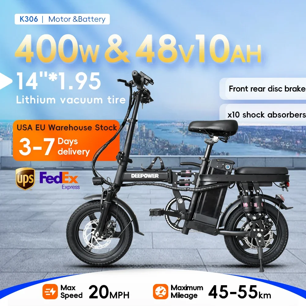 Electric Bicycle New DEEPOWER 400w motor 48v15ah battery adult Electric bike 14 inch Convenient and portable Foldable E-bike