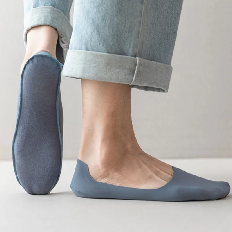 5pairs Men's Cotton Socks Summer Breathable Ultra-thin No Show Ice Silk Sock Silicone Non-slip Bottom Absorb Sweat Men Boat Sock