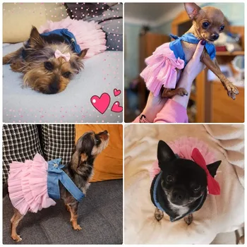 Dog Tutu Dresses Puppy Bow Knot Dress Pet Princess Dresses Striped Mesh Puppy Dog Dresses Doggie Thanksgiving Christmas Clothes 5
