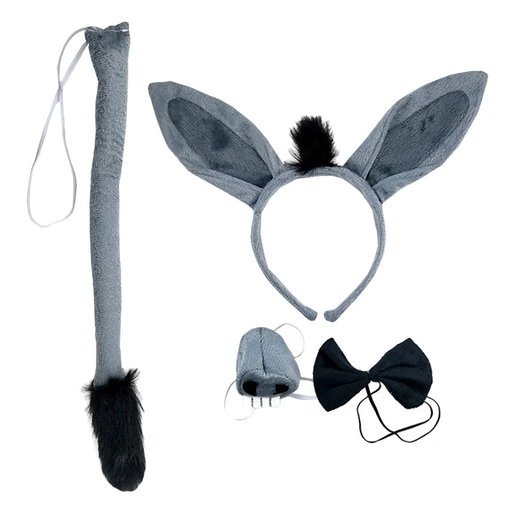 WILLBOND Tier Kostüm Set Ohren Stirnband Schwanz Tier Verkleidung Set  Kostüm Party Dekoration Zubehör (Esel)