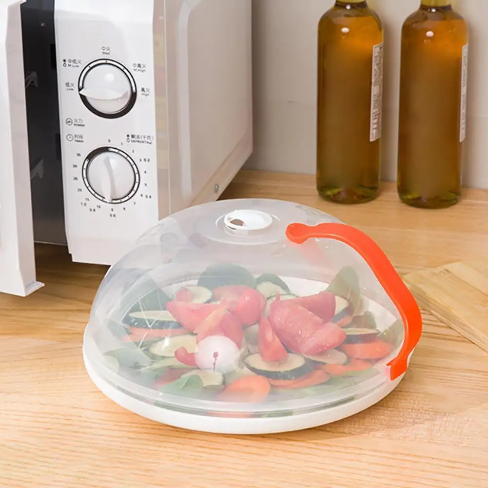 Microwave Splatter Cover 1Pcs Round Splash-proof Microwave Oven Food Cover Fresh-keeping Handle Refrigerator Cookware Part Cover Kitchen Access