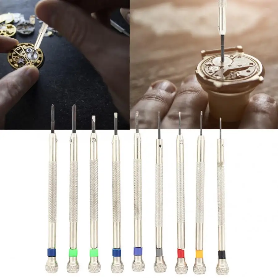 Professional 9Pcs 0.6mm 2.0mm Watch Screwdriver Kit Tools with a round