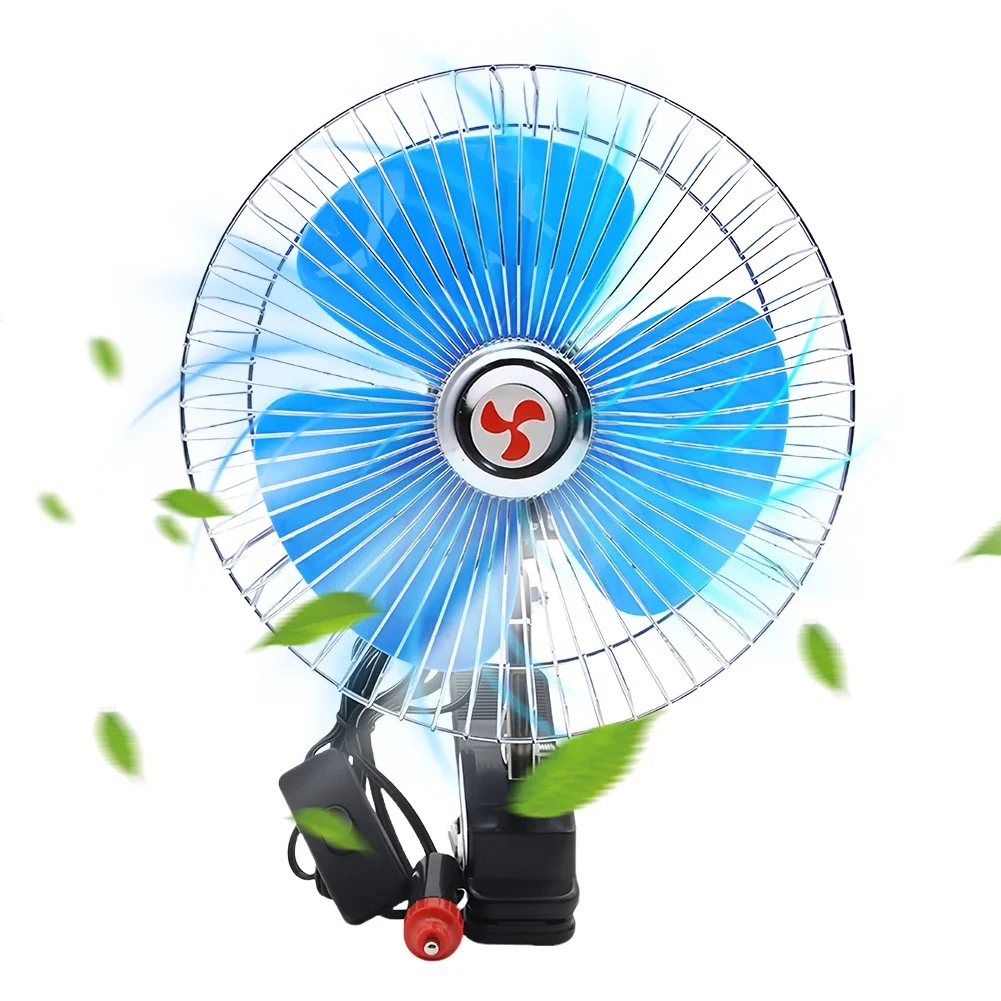 8 Inch Air Cooling Fan 12V/24V 15W Summer Cooling Fan Rotation Portable Electric Auto Fan Strong Wind Rotatable Clip Cooling Fan