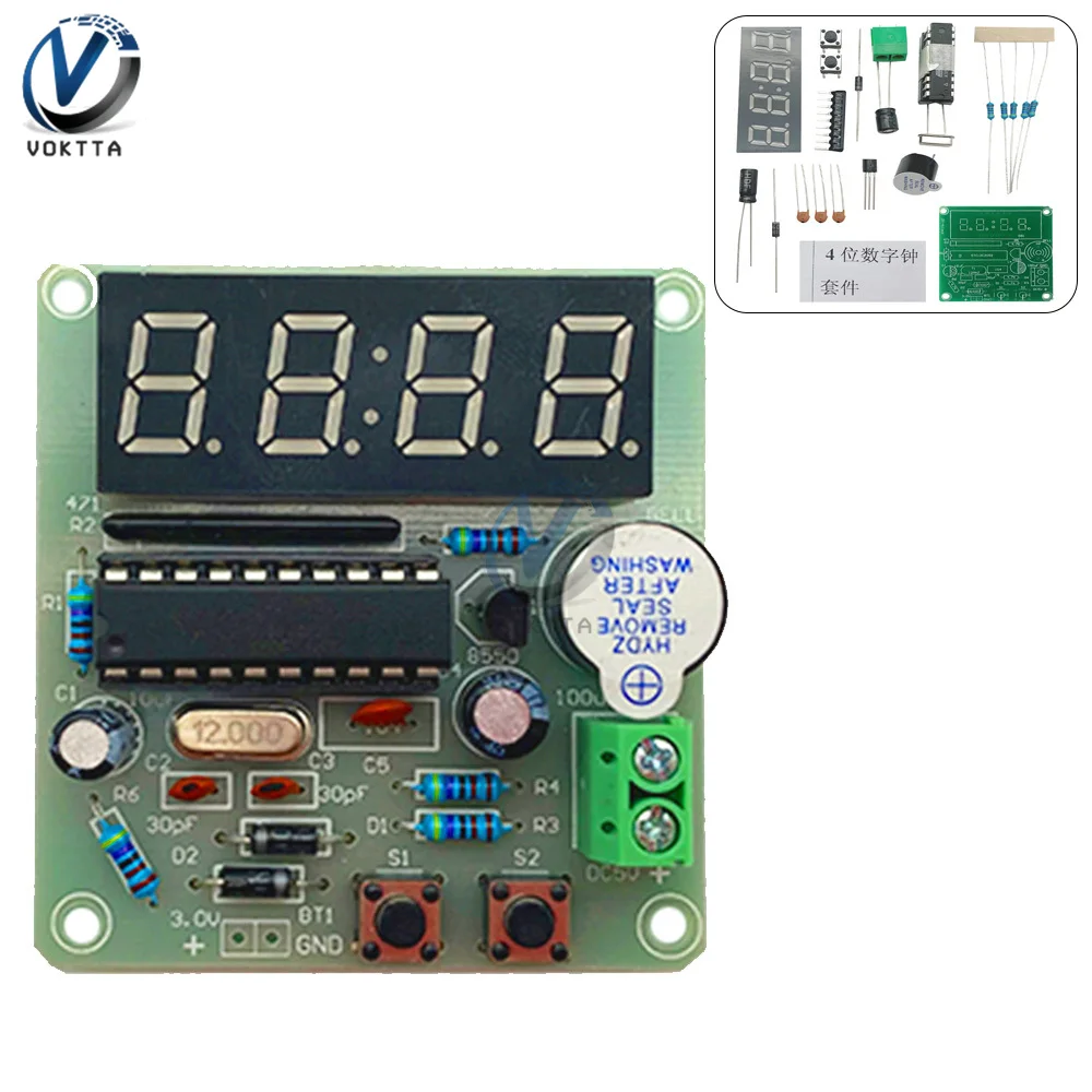 4digitDigitalElectronicClockProductionKitLoosePartsDIY