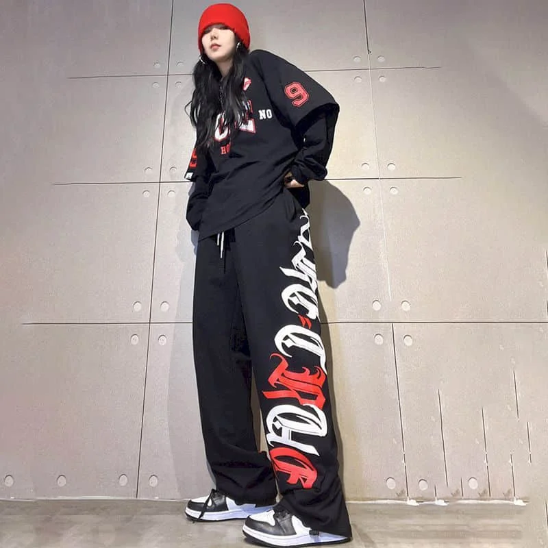 

Women Pants Hip Hop Sporty Loose Track Pants Baggy Y2k Clothes Lace-up Jazz Trousers Korean Fashion Streetwear Women Clothing