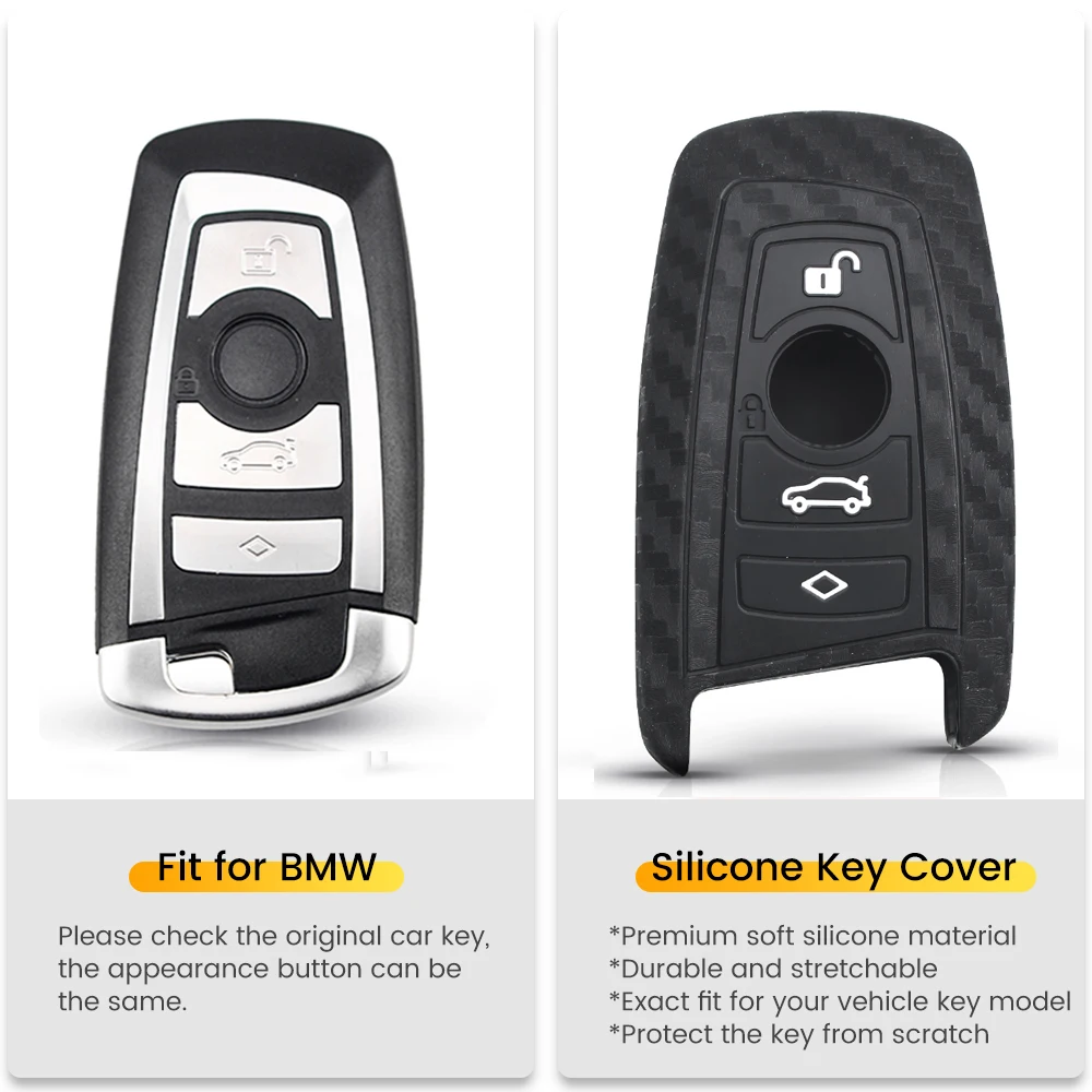 Carbon Fiber Silicone Car Key Case Fob Cover