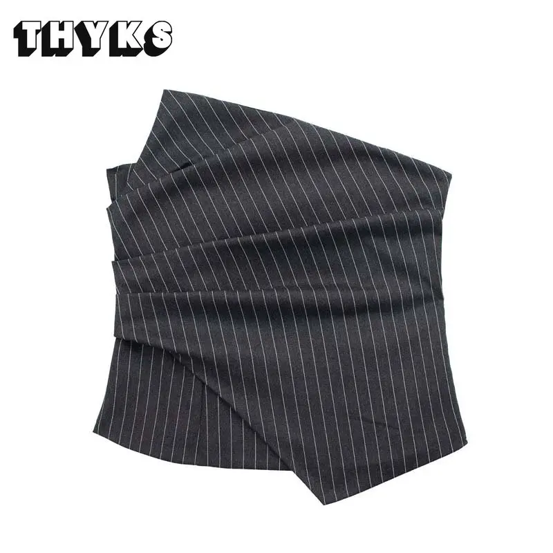 

Women Diagonal Collar Thin Stripe Tight Pleated Short Top Strapless Irregular Bra Suit Lining Commuter Street Style Inside Join