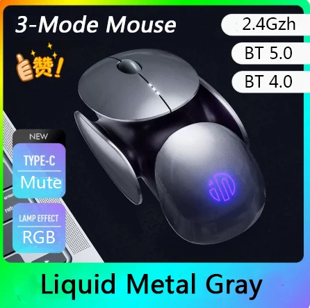 Metal Bluetooth Mouse com Usb-c Ratos Gamer Recarregáveis Modo 2.4g Fit para pc Laptop Win Mac x2 - Imagem 2