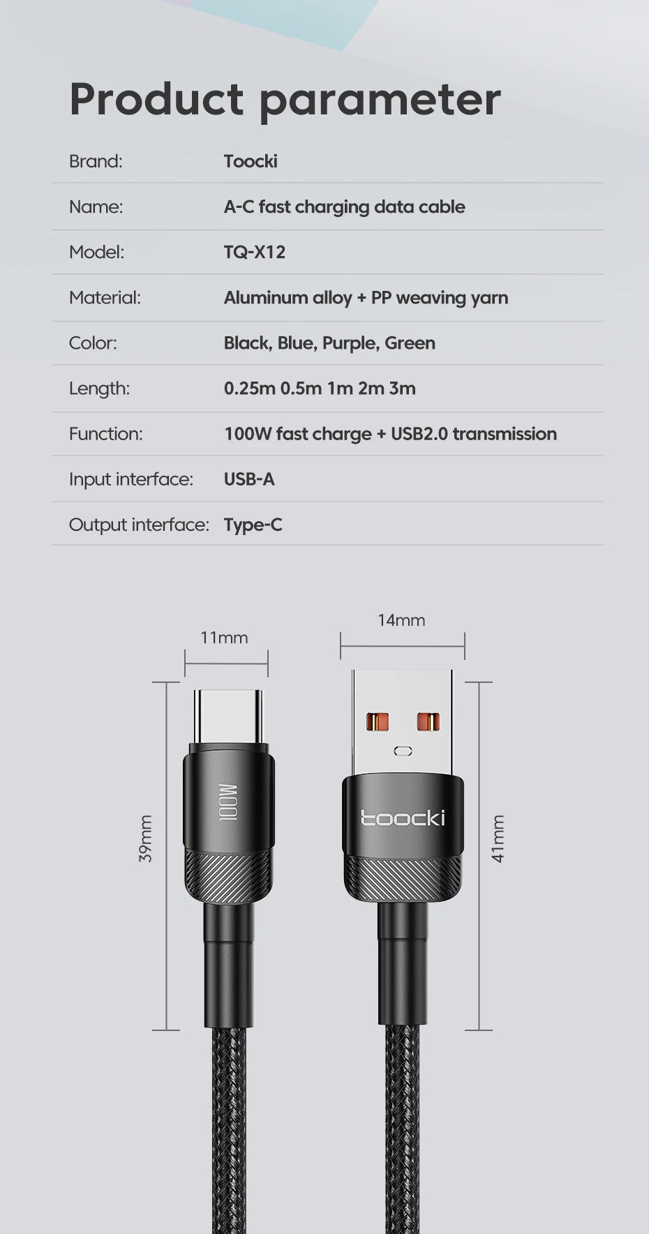 Toocki USB Typ C Kabel Schnellladung USB C Ladegerät Kabel für iPhone 15 14 13 12 11 Huawei P40 P30 Realme Oppo Oneplus Samsung – Detail 11