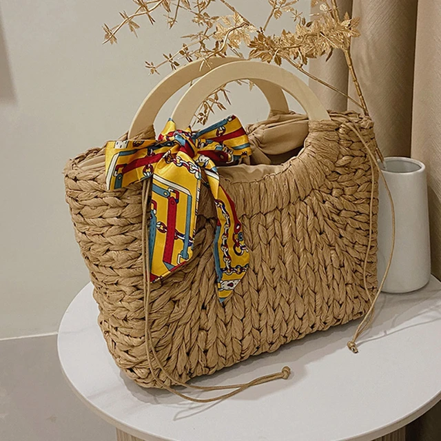 Bohemian Large Capacity Beach Bag Women's Straw Bag Stylish Handbag Natural  Grass Hand Woven Designer Female Basket Shoulder Bag - AliExpress